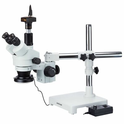 AmScope 3.5X-45X Boom Trinokular Zoom Stereo Mikroskop + 10MP Kamera +LED Licht