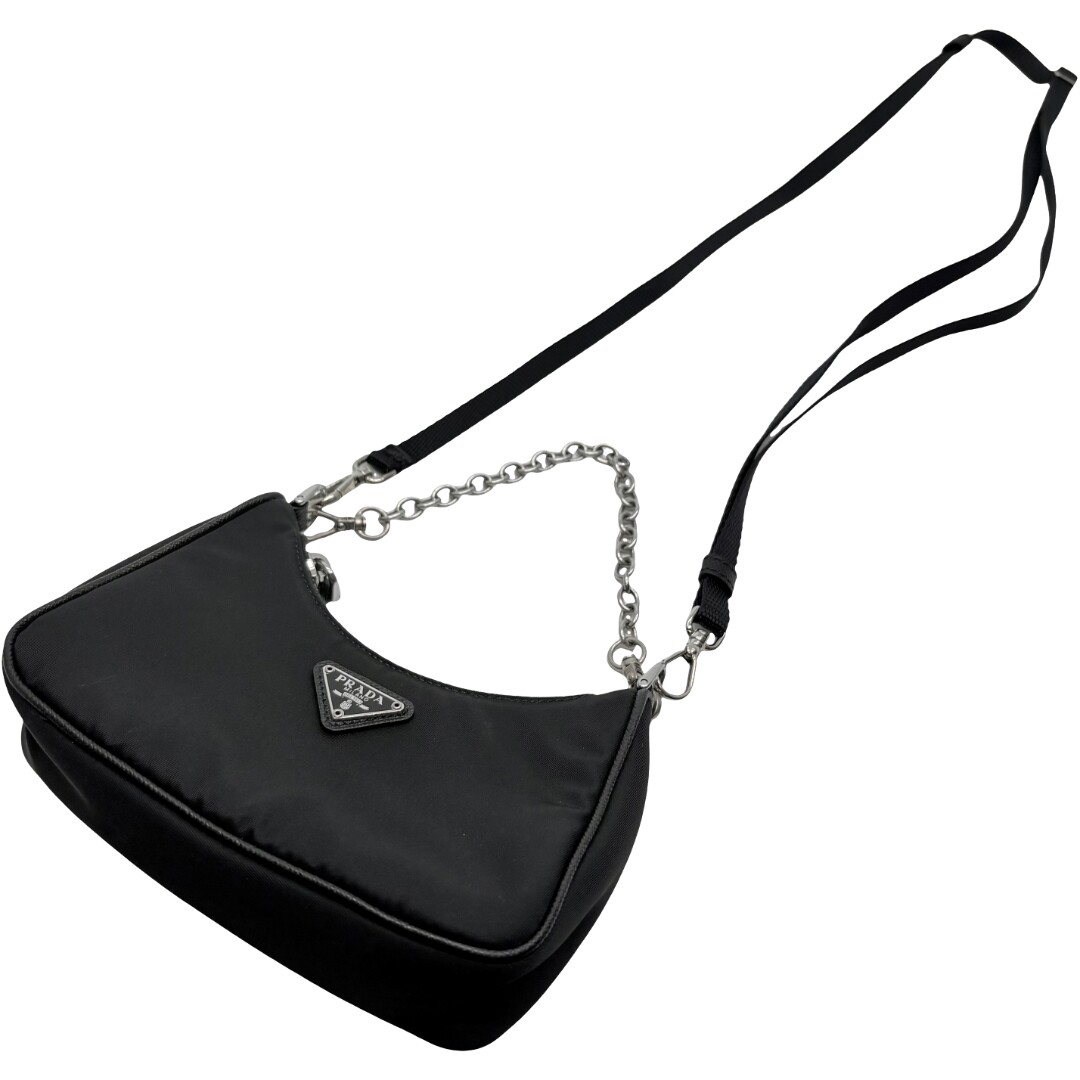 Authentic PRADA Tessuto Mini Chain Shoulder Bag Black Nylon Authentic PRADA Tessuto Mini Chain Shoulder Bag Black Nylon