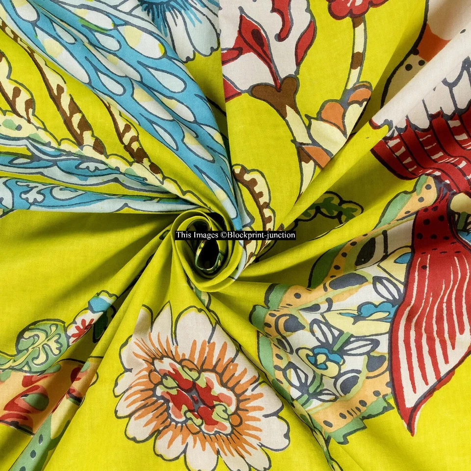 20 Yard Indian Handmade Cotton Bird Printed Crafts Sewing Fabric Cloth - Image 4 of 4