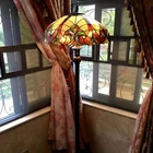 Tiffany Style Floor Lamp Stained Glass Vintage Victorian Design 2 Lights Amber