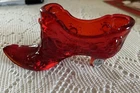 Fenton Glass Ruby Red Shoe Cabbage Rose