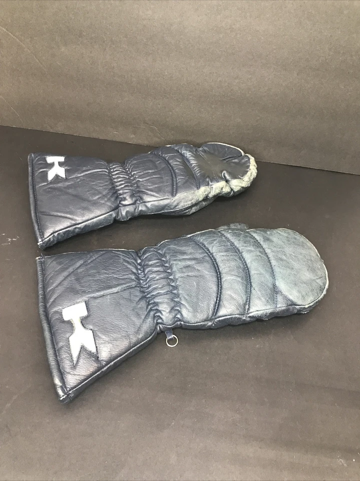Authentic Original Kawasaki Vintage Leather Snowmobile Racing Mittens Blue NICE - Image 2 of 4