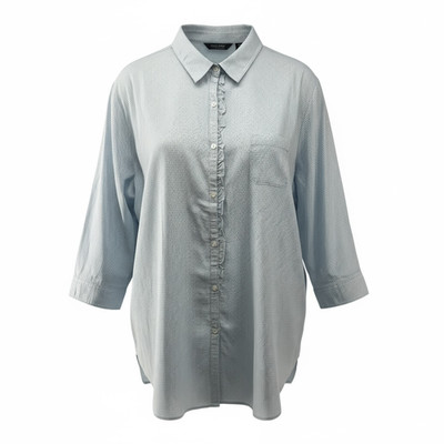 Avenue Button Down Top Womens Size 32 Light Blue 3/4 Sleeve Ruffle Front Blouse