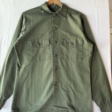Vintage US Army Shirt Mens Large Green OG 507 Utility Military Button Up 70s USA