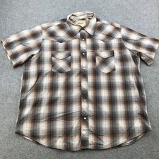 Wrangler Shirt Mens 2XL Brown Gray Plaid Western Pearl Snap Short Sleeve