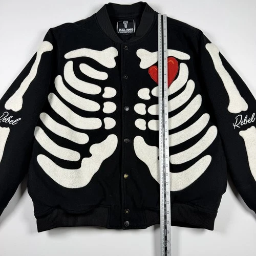 Rebel Minds Don't Kill My Vibe Skeleton Bones Melton Varsity Men Jacket XL image 15