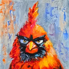 Red Bird Oil Painting 20x20cm Animal Original Oil Painting on Canvas