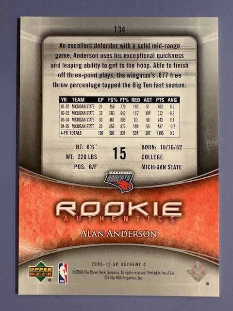 2005-06 Alan Anderson UD SP Authentic Rookie Authentics - 688/999 - Image 2 of 2