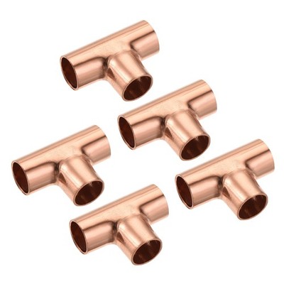 PACK of 5 3 Way Welding Joint 3/8 Inch ID Tee Copper Fitting