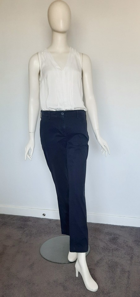 Sportscraft Chino Pants Womens 8 Navy Blue Brushed Cotton Straight Leg