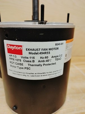 Dayton Motor  1/3 hp 1075 rpm 115 volts 3.2 amps 484X47, 484X57 494R55