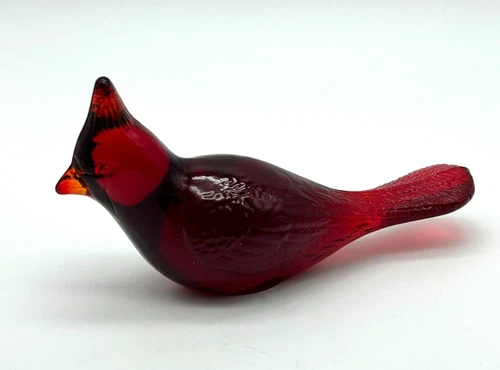VTG Fenton 5245RU Ruby Red Art Glass Cardinal Bird Figurine ~GLOWS ~ Orig Label