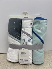 Cloud Island Baby Hooded Towels 3 Pack 30x30 Cotton Infant Bath Towel Unisex NEW