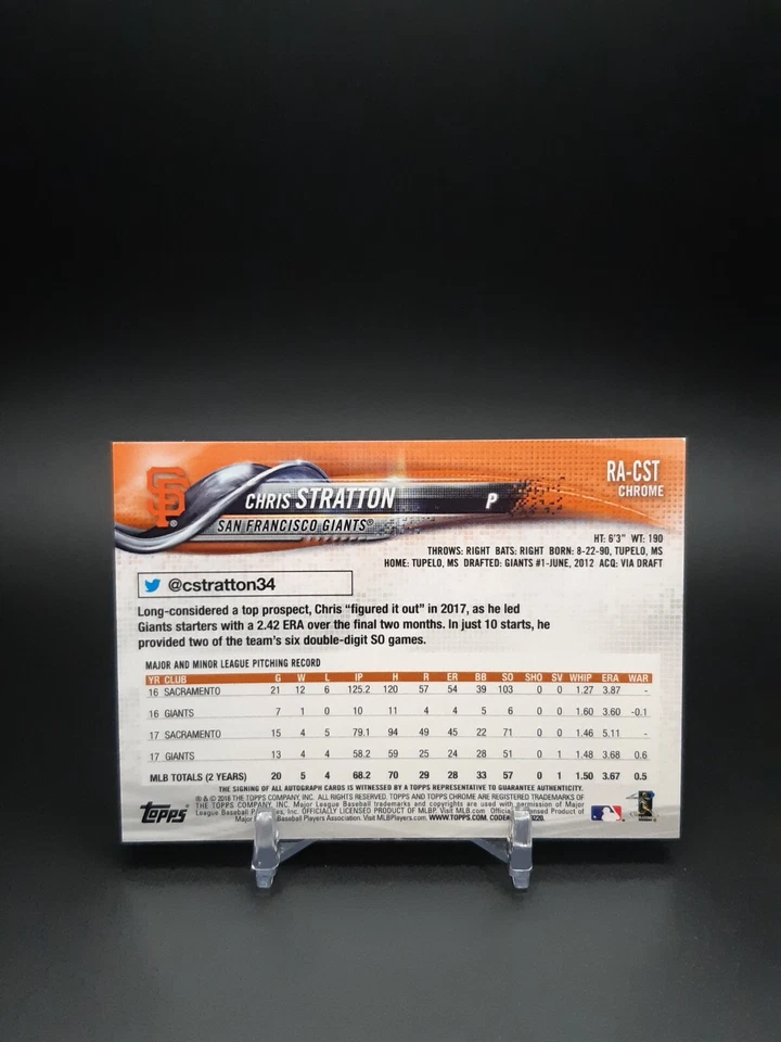 2018 Topps Chrome Rookie Auto Chris Stratton #RA-CST Auto RC - Image 2 of 2