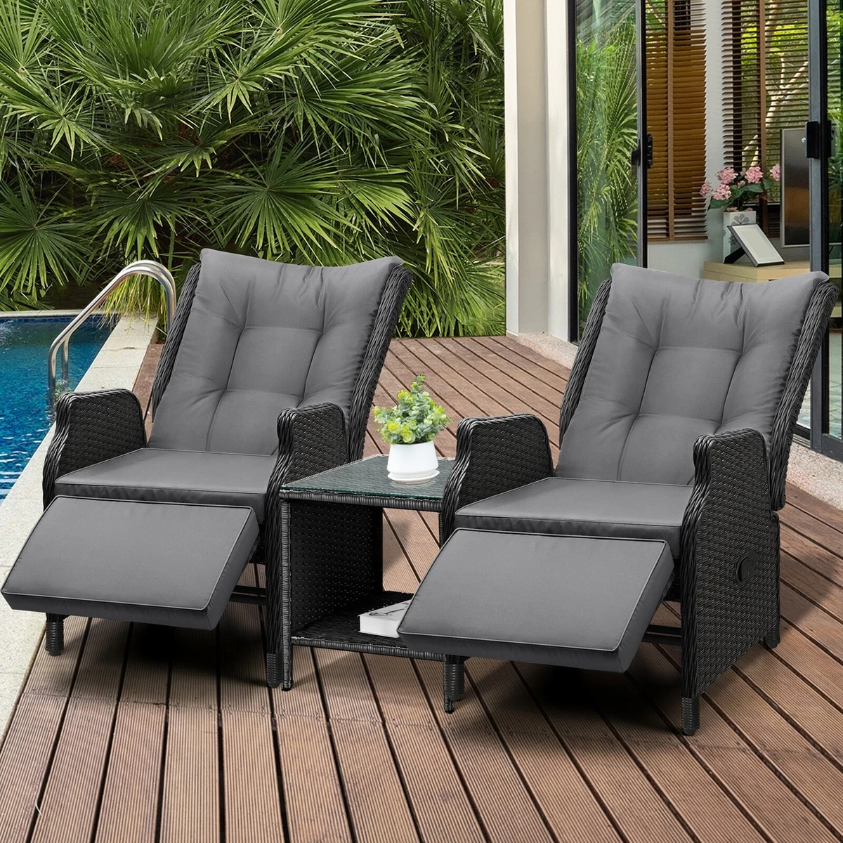 Livsip Sun Lounge Outdoor Recliner Chair Table Outdoor Furniture