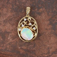4Ct Oval Cut Fire Opal Diamond Pendant Simulated 14K Yellow Gold Over Free Chain
