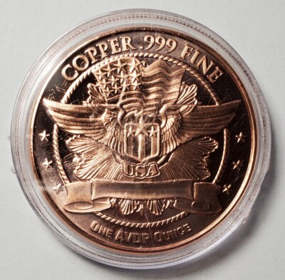 Liberty In God We Trvst One AVDP Ounce Copper .999 Fine Round