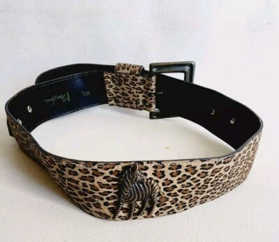 Nan Lewis Black Animal Skin Leather Belt Square Metal Buckle Size M/L Waist Belt 80s Nan Lewis Black Genuine Leather Belt, Chunky Floral  main image 4