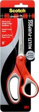 Scotch 8 Inch Multi-Purpose Scissors, Great for Everyday 1 Count, Red/Grey
