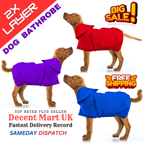 Dog Bathrobe Towel Microfibre Bath Robe Pet Super Absorbent UK Drying