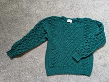 Vintage The Hawick Sweater 100% Wool Women's Large Chunky Green Cable Knit UK 