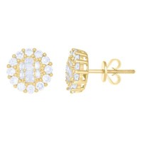 10K Gelbgold Runde & Baguette Moissanit 10Mm Halo Ohrstecker 1,32 Ct