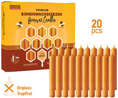 BRUBAKER 10% Beeswax Tree Candles - Pack of 20 - Honey Colored - 3.74''