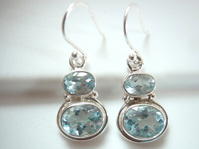 Facettierte blaue Topas doppelte Edelsteine 925 Sterlingsilber hängende Ohrringe