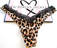 VICTORIA'S SECRET VERY SEXY Lace Trim High Leg Thong Panty VS Leopard S M L XL