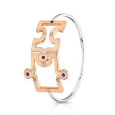 Dafina Puzzle Bangle in 14K Gold with Diamonds and Blue Sapphires