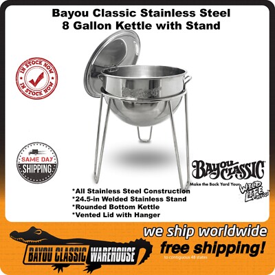 Bayou Classic Stainless Steel 8 Gallon Kettle with Stand 24.5'' Height 800-108