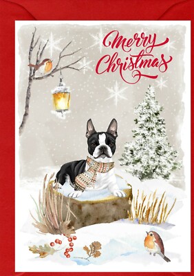 Boston Terrier Hund A6 (4'' x 6'') Weihnachtskarte - innen leer - von Starprint