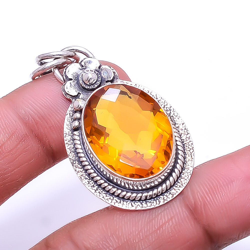 Citrine 925 Sterling Silver Pendant Valentine Gift 1.76 Inch