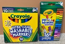 2 Crayola Washable Markers 10 Ultra-Clean  16 Pip Squeaks Skinnies - 26 TOTAL