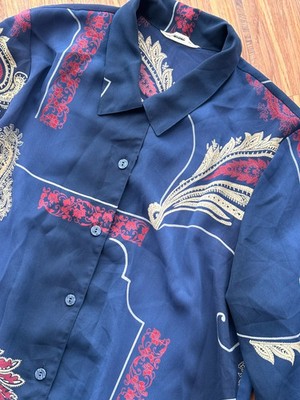 Vintage Retro Y2K Damen Bluse Hemd Top Zustand M Kurzarm Mehrfarbig Blau