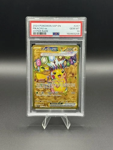 Pokémon TCG Pikachu ex Hyper Rare Holo Sv08: Surging Sparks 247/191 PSA 10