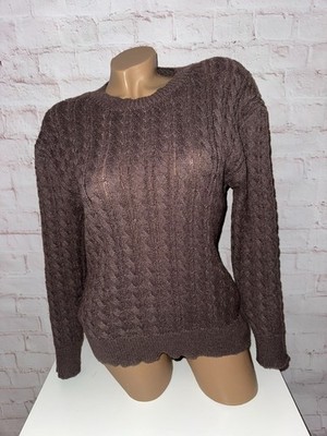 Made in China Strickpullover Zopfstrick mattbraun dunkelbraun Grösse S