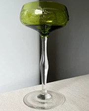 Vintage Art Nouveau Glass Tall Pedestal Bowl Engraved Antique Compote vase