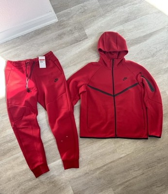 Nike Men's Tech Fleece Red Hoodie Jogger Set Size Large *Authentic
