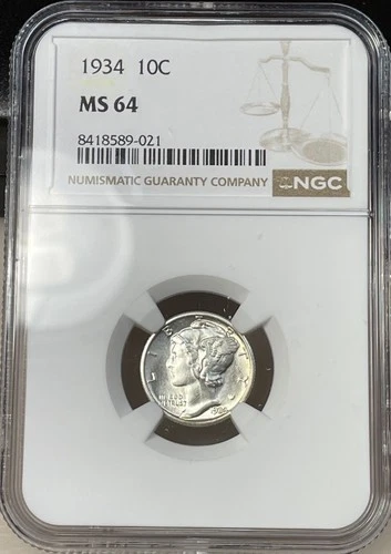 1934 Mercury Dime - 10c NGC MS64 - Nice Bright PQ Coin!