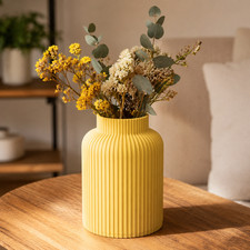 Ridge Fluted Flower Vase 3D Printed | Ribbed Bottle Jar Shape | Modern Home |