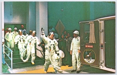 Apollo 11 Crew Leaving NASA Building Vintage Space Postcard 1969