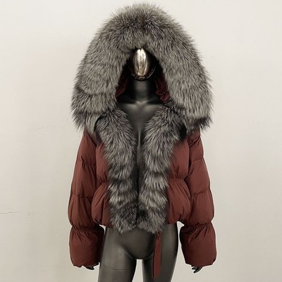 Women's Winter Real Fox Fur Short Down Jacket Thickened White Duck Down Jacket