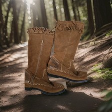 Moccasin Boots Brown Zipper Women's 7.5 Size