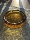 Blenko MCM Ashtray Amber Glass Vintage Bubble Glass  Cigarette Cigar