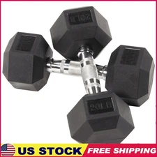 Rubber Encased Hex Dumbbells Pair 20 Lbs Adjustable Weights Home Gym Fitness New