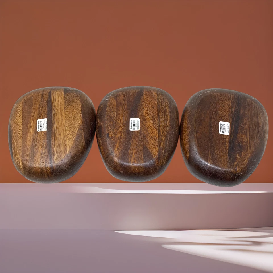 Lote De Colección 3 x Cuencos De Madera Forma Libre Caja y Barril 7" Tailandia Mesa Modernista Foto 4 de 4