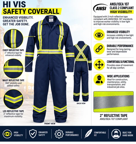 Safety High Visibility Hi Vis Work Coverall with Leg Zipper-Full Sleeve-100%C - product listing photo