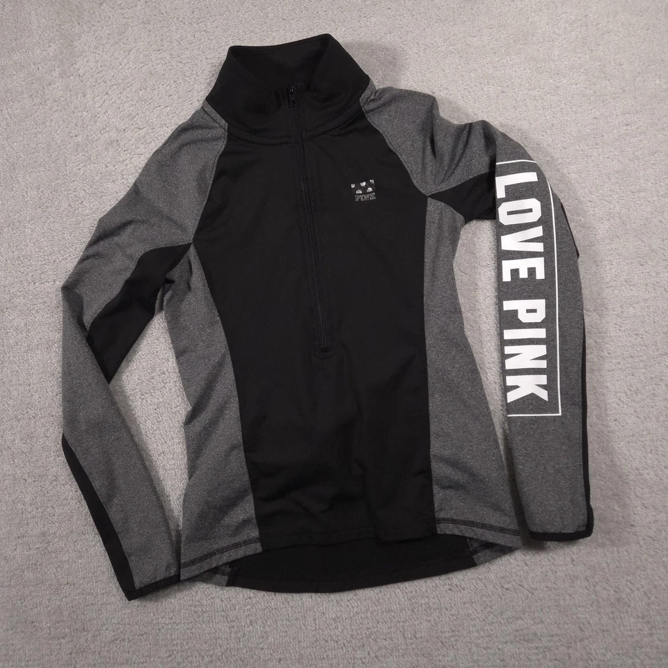 РОЗОВЫЙ Victoria's Secret пуловер женщин XS черный Ultimate четверть молнии любовь розовый - Изображение 2 из 4