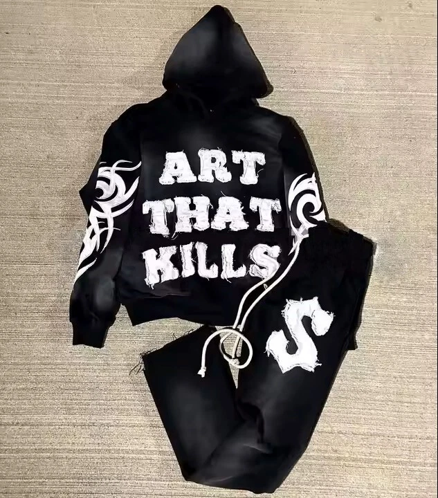 Mens Distressed Tracksuit Set Long Sleeve Joggers 2 piece Sweatsuit Outfits
Opens in a new window or